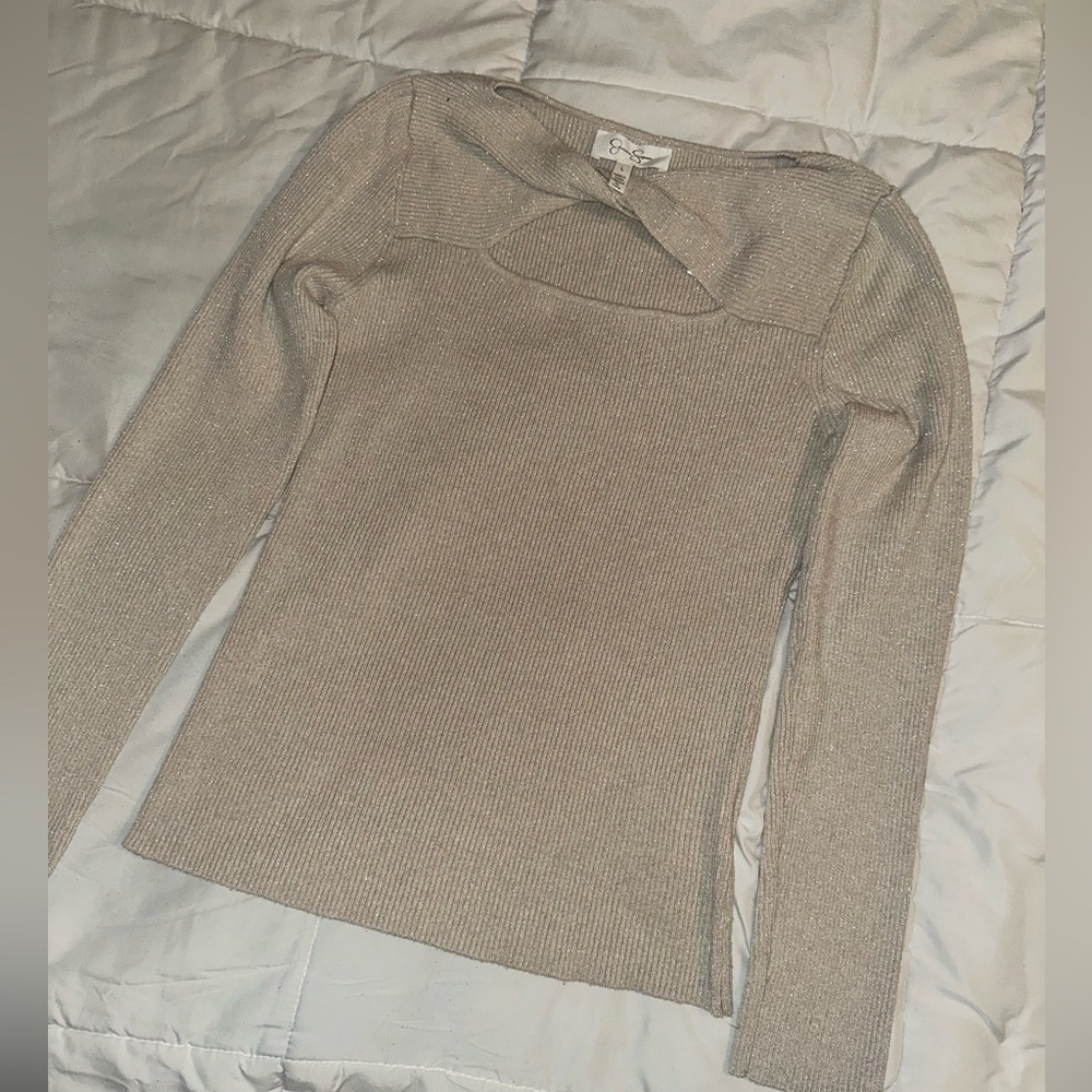 Jessica Simpson Cream sparkle fitted stretchy sweater size L